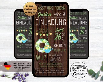 Children's birthday invitation to a swimming pool visit | Pool party WhatsApp birthday invitation | Children's invitation card for an outdoor pool, indoor swimming pool