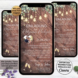 Invitation numérique eCard Mariage en bois rustique | invitation WhatsApp anniversaire de mariage personnalisable bois clair | 5ème 10ème anniversaire de mariage
