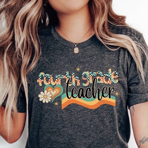 Retro Fourth  Grade Teacher Shirt. 4th  Grade Teacher Rainbow Checkered Shirt. Grade 4 Teacher Shirt. Fourth Grade Teacher Gift.