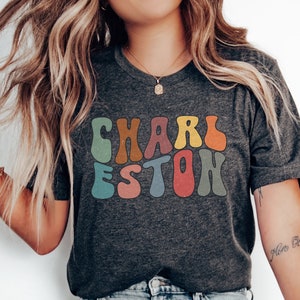 Retro Distressed Charleston South Carolina Tee Shirt. Boho Colors City T-Shirt. Gift for Her Charleston Gift Souvenir. SC Souvenir.