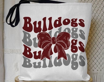 Custom Coquette Mascot Tote, School Spirit Bow Bag, Teacher School Tote Bags, Personalized Team Reusable Tote, Team Gift, Cheer Tote Gift