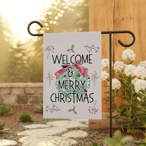 Welcome and Merry Christmas Garden Flag Christmas Flags Winter Garden Flag Holiday Porch Decor Wreath Christmas Decor Things