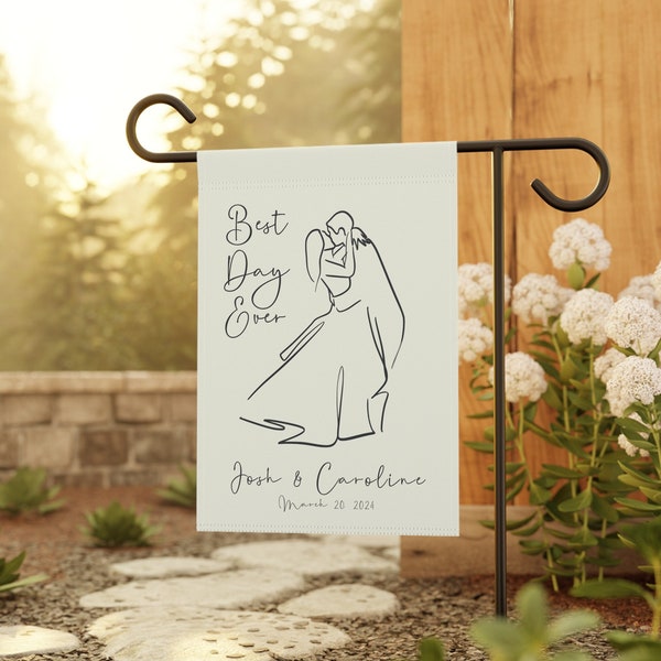 Custom Best Day Ever Wedding Flag. Customized Names and Dates Flag. Minimalist Elegant Outdoor Bridal Events Flag Banner.