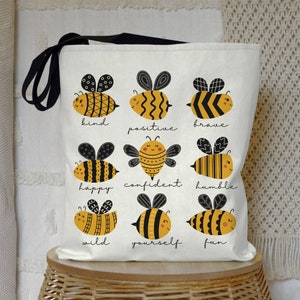 Inspirational Bee Positivity Tote Bag. Bee Lover Gift. Cute Bag For Teacher. Cute Bee Aesthetic Gift. Shopping Bag Gift For Her.