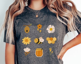 Cute Honeybee T-Shirt Gift for Bee Lover. Bee Crewneck Graphic Tee. Happy Bee Gift Sweatshirt. Beekeeper Gift. Cute Bee Gift.