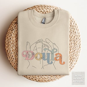Doula Pastel Crewneck Sweatshirt. Women's Graphic Doula Shirt. Doula Gift. Birthing Coach Companion Shirt. Labor and Delivery Gift