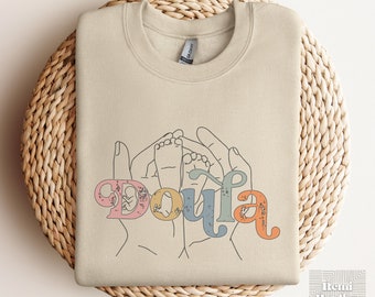 Doula Pastel Crewneck Sweatshirt. Women's Graphic Doula Shirt. Doula Gift. Birthing Coach Companion Shirt. Labor and Delivery Gift