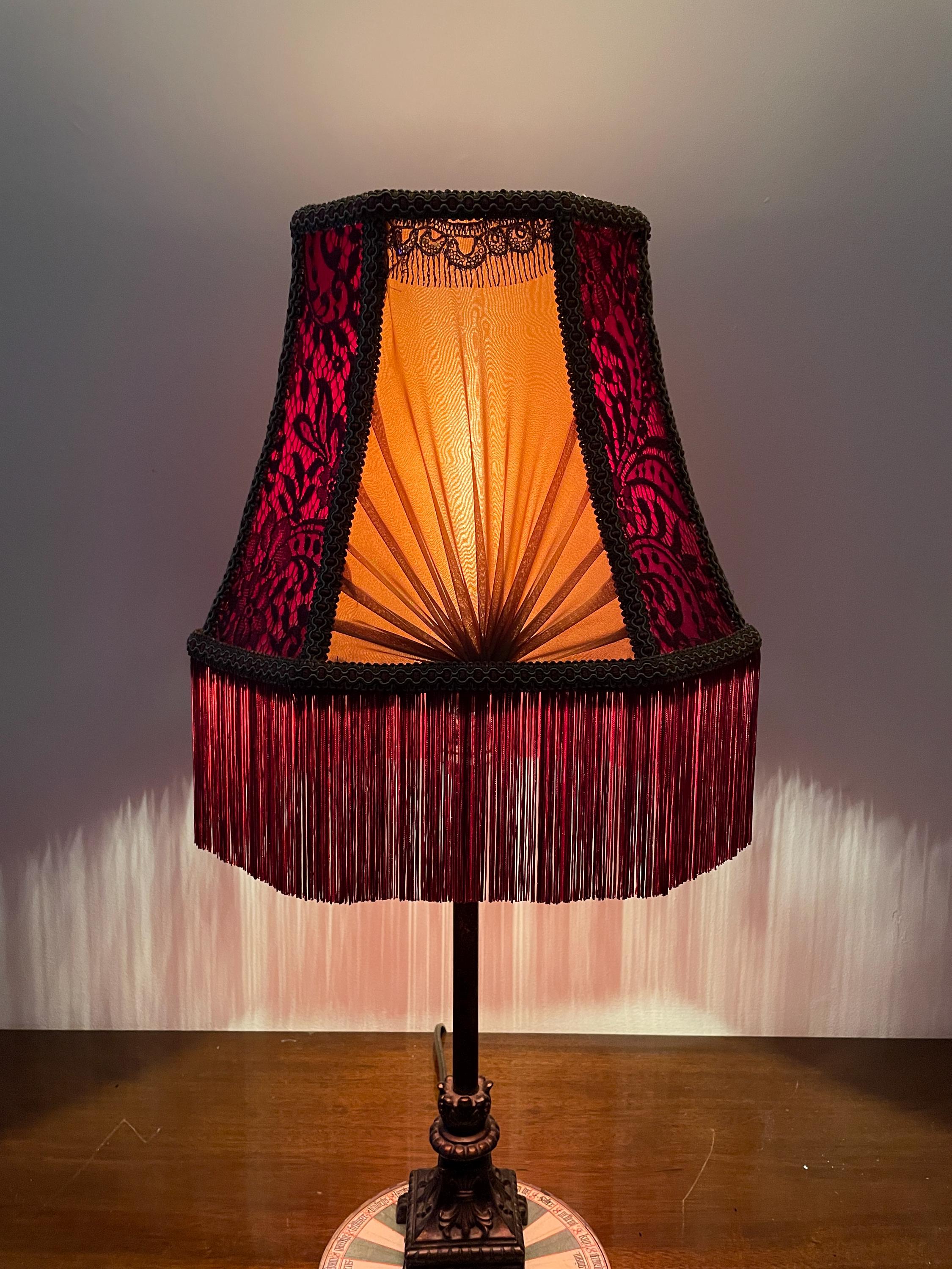 Handmade Victorian Lampshade: Maroon Satin, Floral Lace, Gold Trim
