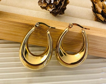 18K Gold Chunky Hoop Earrings, Gold Hoops, Bold Earrings, Statement Earrings, Chunky Earrings, Christmas Gift for Her, Women Hoop Earrings