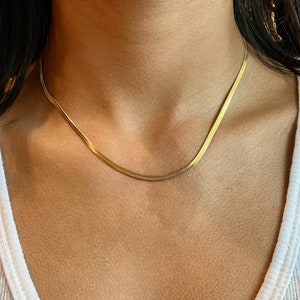 18K Gold Herringbone Necklace, Herringbone Chain, Rose Gold Herringbone Necklace, Silver Herringbone, Flat Snake Chain, Flat Snake Necklace