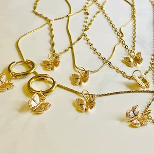 18K Gold Butterfly Necklace , Gold Butterfly Charm, Gold Butterfly Pendant, Gold Butterfly, Butterfly Jewelry, Gold Butterfly Set, Dainty