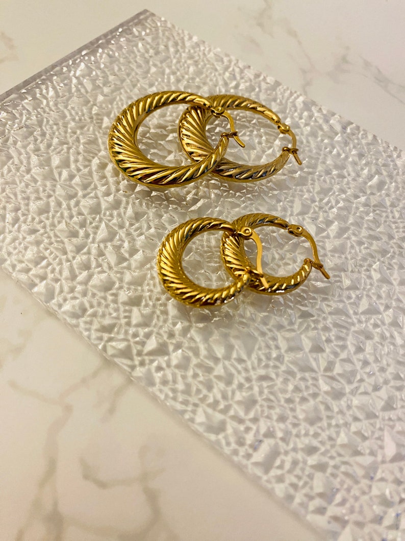 18K Gold Croissant Hoops, Gold Twisted Hoops, Bold Earrings, Statement