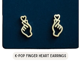 K-Pop Finger Heart Earrings, Korean Finger Heart Studs, Gold K-Pop Jewelry, Cute Minimalist Earrings, K-Pop Fan Gift