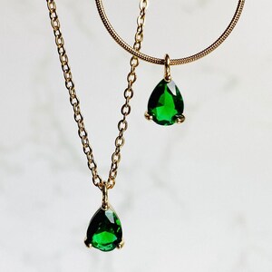 18k Gold Emerald Necklace, Teardrop Necklace, CZ Necklace, Minimalist Necklace, Dainty Necklace, Gift for Her