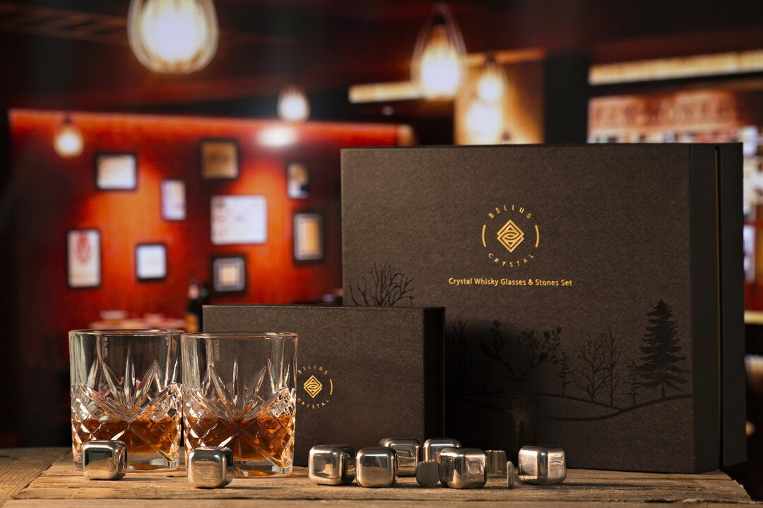 Whisky Glass Gift Set Rock Glass Set Etched Glass Highball Glass Set