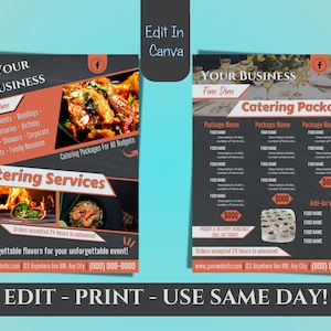 DIY Event-Catering-Flyer-Vorlagen-Catering-Menü-Bearbeitbare Vorlage für Gastronomie-Business Druckbare Flyer für Cater-Business-Event-Vorlagen