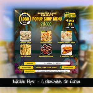 Szablon ulotki Popup Shop Food Menu Social Media Ulotka DIY Popup Shop Specjalne zaproszenie na wydarzenie kulinarne Ulotka Edytowalny szablon Wydarzenie kulinarne