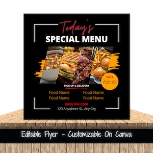 Dzisiejsze specjalne menu Szablon ulotki w mediach społecznościowych Dzisiejsze specjalne menu z jedzeniem Szablon ulotki biznesowej Szablon marketingowy Ulotka sprzedaży żywności