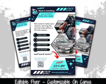 Mobile Car Wash Flyer Template: Vehicle Detailing, Printable (5.5x8.5in)