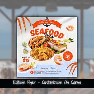 Plantilla de volante de marketing de ofertas especiales de mariscos Folleto de venta de alimentos Publicación en redes sociales Folleto de fiesta de mariscos Plantilla de volante promocional de restaurante