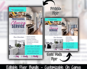 Cleaning Services Flyer Bundle: Customizable Template (Printable & Social Media)