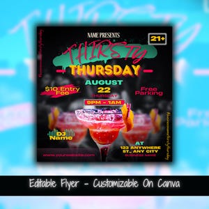 Modèle de Flyer de médias sociaux du jeudi assoiffé Flyer de promotions de bar Modèle de Flyer de promotions sur les boissons Flyer Happy Hour Premade Bar