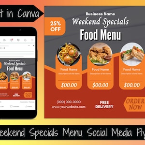 Weekend Specials Food Menu Flyer Template Event Food Flyer Food Specials Social Media Flyer Werbeartikel Food Sale Flyer Editable In Canva