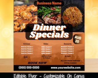 Plantilla de volante de ofertas de cena / Promoción de restaurante editable (descarga digital)