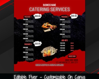 Plantilla de volante para menú de catering (editable en Canva)