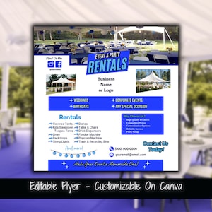 Editable Party Rental Social Media Flyer Template Event and Party Rentals Flyer Template Event Equipment Rentals Flyer Party Rental Business