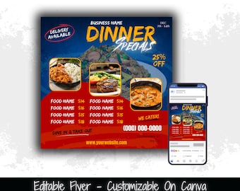 Dinner Specials Flyer Template, Restaurant Food Promotion (Canva)