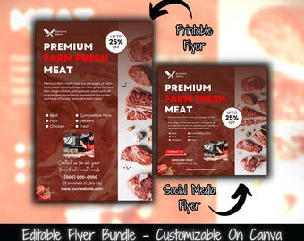 Butcher Shop Flyer Templates, Farm Fresh Meat (Printable & Social Media)