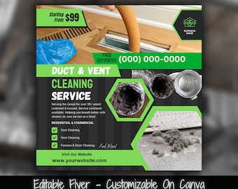 Folleto de servicio de limpieza de conductos, ventilación y hornos (plantilla para redes sociales)