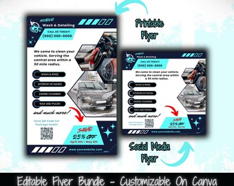 Mobile Car Wash Flyer Templates, Detailing Social Media Marketing (Digital Bundle Download)