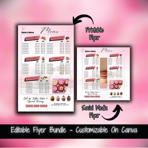 Bäckerei-Menü Preisliste Bundle Vorlagen Bearbeitbare Bäckerei-Menüvorlage Bäckerei-Menü Flyer Preisliste Für Bäckerei-Süßigkeiten und Leckereien-Menü
