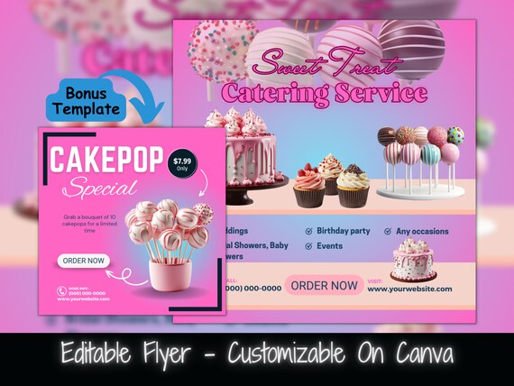 Bakery Catering Flyer Template, Cake Pop Special (Bonus Template)