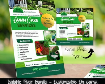Lawn Care Services Flyer Bundle, Yard Maintenance (Printable & Social Media)
