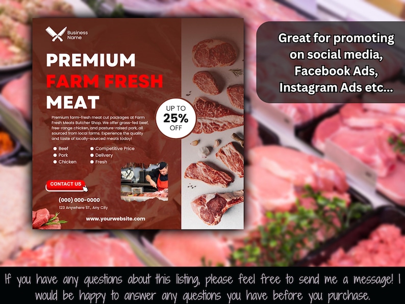 Farm Fresh Meat Flyer Template, Butcher Shop Marketing (social Media ...