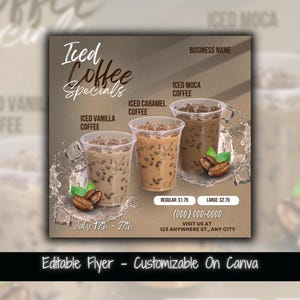 Folheto especial de café gelado para mídias sociais Modelo de folheto promocional de cafeteria Modelo de folheto de marketing de café Editável Folheto especial de café