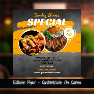 Zondagdiner Flyer-sjabloon voor sociale media Zondagdiner Verkoop Flyer Voedselverkoop Restaurant Flyer Voedselevenement Sjabloon Marketing Flyer