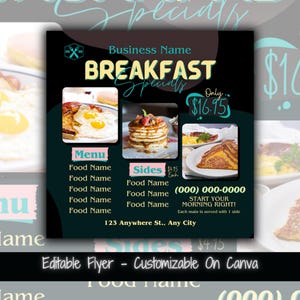Bewerkbare ontbijtspecials Socialmedia-flyersjabloon Marketingflyer Bericht ontbijtmenuspecials Food Sale Flyersjabloon
