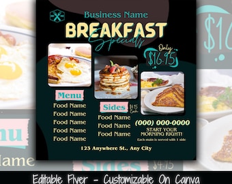 Plantilla de volante de ofertas de desayuno, menú de restaurante editable (Canva)