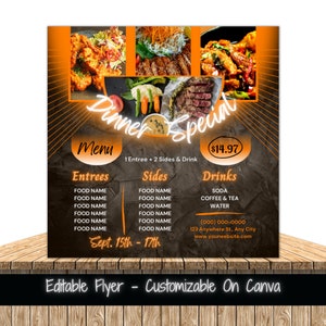 Folleto de marketing editable Plantilla especial para cena Folleto para redes sociales Folleto de venta de cena dominical Venta de comida Folleto de restaurante Menú Especiales de comida