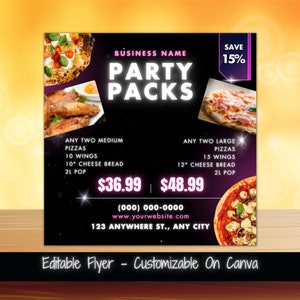 Party Packs Bearbeitbare Flyer Vorlage Social Media Flyer Pizza & Wings Sale Flyer Food Sale Restaurant Promo Flyer Vorlage Branding Flyer