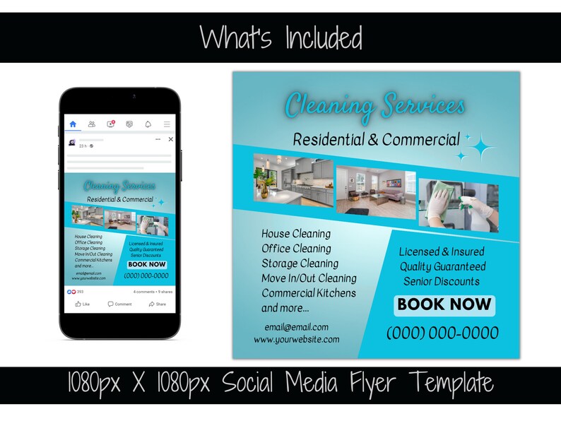 Flyer Kitchen Clean Cleaning Services Flyer Template: Social Media, Customizable (1080px ...
