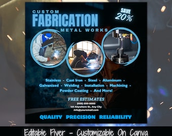 Plantilla de volante de fabricación de metal, servicios de soldadura y mecanizado (Canva personalizable)