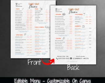 Restaurant Menu Template: Printable Take Out Menu (Digital Download)