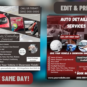 Sjabloon auto detaillering service flyer afdrukbare flyer ontwerp DIY auto detaillering flyer bewerkbare auto detail service sjabloon carwash flyers