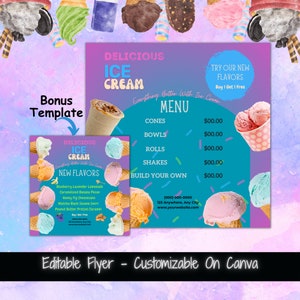 Plantillas de folletos editables Menú de helados Folleto de heladería Menú de nuevos sabores Plantillas de menú de folletos de ofertas especiales de helados Menú de camión de helados