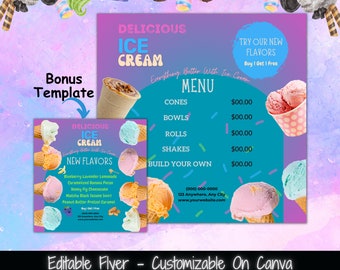 Ice Cream Menu Flyer Template, New Flavors (Digital Download)